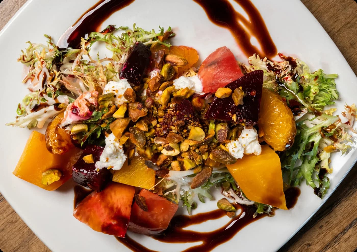 Eclipse di Luna roasted beet salad with pistachios and goat cheese